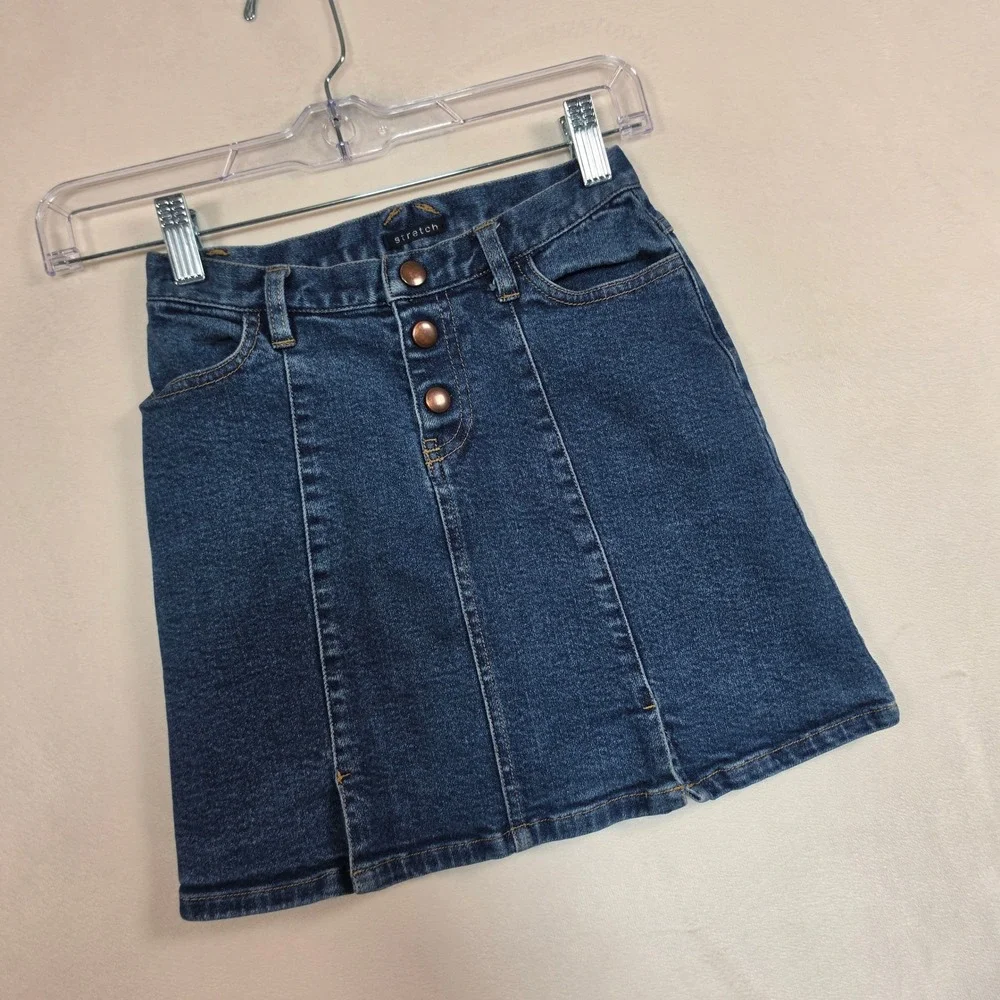 Gap‎ Denim Skirt Girls 6 Blue Y2K Vintage Preppy Minimalist 2001 Stretch